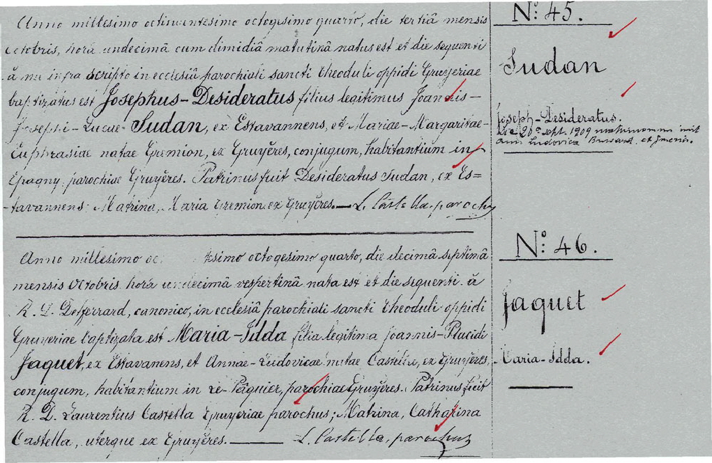 Acte de baptme en latin